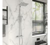 GY Bath Thermostatic Shower Mixer Set,Chrome 10" Square Overhead Rainfall Shower,38°C Thermostatic Valve Bar,Twin Head Height Adjustable Shower System