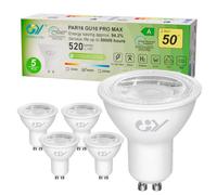 GY Class A GU10 LED Bulbs 2.9W Equivalent 50W, 520LM 4000K Neutral White, 100° Light Angle, Non-Dimmable, Energy Efficiency GU10 LED Bulb, Pack of 5
