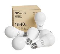 GY E27 LED Ultra Bright Energy-Saving Light Bulb, 14 W Bulb E27, Replaces 100 W Bulb, A60 LED Bulb 1540 LM, 3000 K LED Warm White, 280° Beam Angle, Energy Saving Bulb, Not Dimmable, Pack of 6