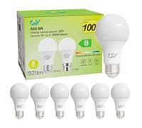 GY E27 Screw LED Neutral White 4000K Bulb,A60 8W 1521LM Energy Efficiency Class-B LED Bulb, Replaces 100W Halogen Bulbs, 360° Beam Angle, Non-dimmable, 6 PCS