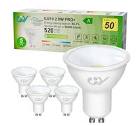GY GU10 2.9W Class A Energy Efficiency LED Bulb 6500K Cool White,520LM Energy Saving LED Bulb,Equivalent 50W,110 ° Light Angle,Non-Dimmable,Pack of 5