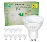 GY GU10 2.9W Class A Ultra Energy Efficient LED Bulb 3000K Warm White,520LM Energy Saving Equivalent 50W,110 ° Light Angle,Non-Dimmable,Pack of 10