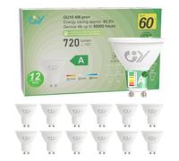 GY GU10 4W Class A Ultra Energy Efficient LED Bulb 6500K Cool White,720LM Energy Saving Equivalent 60W,110 ° Light Angle,Non-Dimmable,Pack of 12