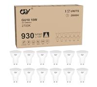 GY GU10 LED Bulbs Warm White 2700K 10W 930lm, Energy Saving High Lumen Light Bulbs Equivalent to 100W,120° Wide Beam Non-dimmable, Pack of 12