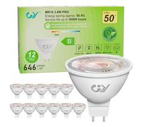 GY GU5.3 Class-B LED Bulbs MR16 3.8W 36° Angle LED Spot (Narrow Beam),12V 646LM 3000K Warm White,Equivalent 50W, Energy Efficient, Non-Dimmable, No Flicker, Pack of 12