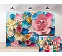 GYA 7x5ft 3D Colorful Paper Flowers Backdrop Pink Rose Hand-Make Flower Background Baby Shower Birthday Girl Adults Bachelorette Bridal Shower Wedding Vinyl Prop Studio