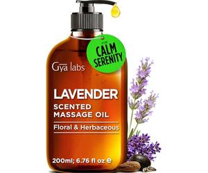 Gya Labs Lavender Massage Oil - 200 ml - Ultimate Relaxation for Body and Mind, Lavender Scented Massages for Total Body Comfort - Non-Greasy Formula, Non-GMO and Cruelty-Free