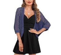 Gyabnw Borelo Shrug for Women Short Sleeve Cardigans Summer Crochet Jacket Casual Wedding Events Navy Blue