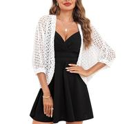 Gyabnw Borelo Shrug for Women Short Sleeve Cardigans Summer Crochet Jacket Casual Wedding Events White
