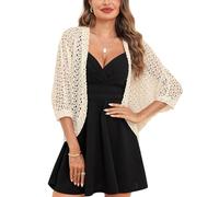 Gyabnw Borelo Shrug Women Crochet Cardigan Summer Short Sleeve Jackert Casual Wedding Events Apricot