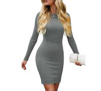 Gyabnw Crew Neck Sweater Dress for Women Winter Long Sleeve Knitwear Casual Jumper Dress Dark Grey