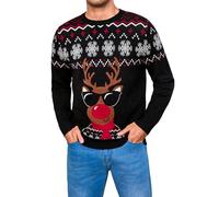 Gyabnw Funny Christmas Jumpers for Men Reindee Long Sleeve Warm Sweater for Casual Office Wear Or Xmas Dinner Black