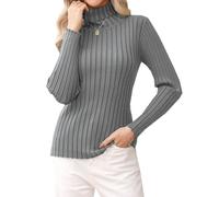 Gyabnw Jumpers for Women UK Long Sleeve Tops Cable Knit Sweater Ribbed Top Elegant Winter Turtleneck High Neck Clothes Grey