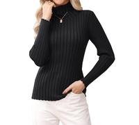 Gyabnw Knitted Jumpers for Women Long Sleeve Tops Elegant Cable Knit Turtleneck High Neck Sweater Party Top Winter Clothes Black