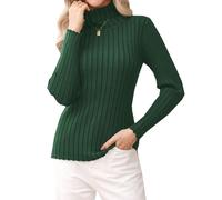 Gyabnw Knitted Jumpers for Women Long Sleeve Tops Elegant Cable Knit Turtleneck High Neck Sweater Party Top Winter Clothes Army Green