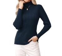 Gyabnw Knitted Jumpers Tunic Tops for Women UK Elegant Roll High Neck Jumper Long Sleeve Top Winter Turtleneck Clothes Navy Blue