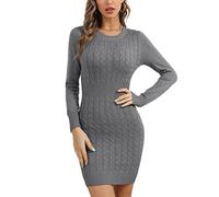 Gyabnw Knitted Winter Jumper Dresses for Women UK Party Wear Dress Cable Knit Sweater Tunic Going Out Formal Casual Work Grey