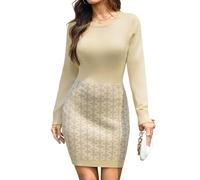 Gyabnw Knitted Winter Jumper Dresses for Women UK Party Wear Dress Cable Knit Sweater Tunic Going Out Outfit Formal Casual Work Beige