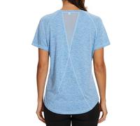 Gyabnw Ladies Gym Tops Women Short Sleeve Casual Workout Yoga Running Top Crew Neck Back Mesh Fitness Athletic Tee Shirts Blue