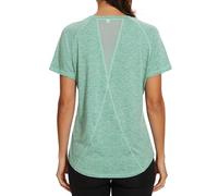 Gyabnw Ladies Gym Tops Women Short Sleeve Casual Workout Yoga Running Top Crew Neck Back Mesh Fitness Athletic Tee Shirts Green