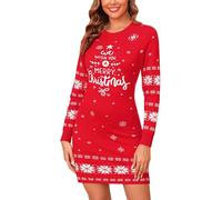 Gyabnw Ladies Merry Christmas Jumpers Dresses Knitted Xmas Dress Funny Santa Sweater Dress Pullover