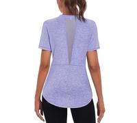 Gyabnw Ladies Sports Top Gym Shirts Short Sleeve Casual Workout Yoga Running Top Crew Neck Back Mesh Fitness Athletic Tee Shirts