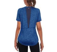Gyabnw Ladies Sports Top Gym Shirts Short Sleeve Casual Workout Yoga Running Top Crew Neck Back Mesh Fitness Athletic Tee Shirts Cobalt Blue