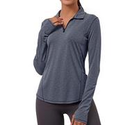 Gyabnw Long Sleeve Running Top Womens Gym Yoga Workout Sport Tops Half-Zip Activewear with Thumb Holes Zip Stand Collar Heather Navy