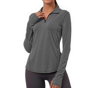 Gyabnw Long Sleeve Running Top Womens Gym Yoga Workout Sport Tops Half-Zip Activewear with Thumb Holes Zip Stand Collar