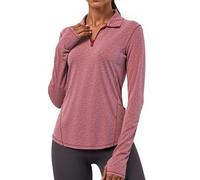 Gyabnw Long Sleeve Workout Tops for Women UK Gym Yoga Running Workout Tops Half-Zip Activewear with Thumb Holes Zip Stand Collar