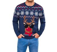 Gyabnw Mens Funny Christmas Jumper Reindeer Knit Cosy Pullover for Secret Santa Parties Or Family Photos Blue