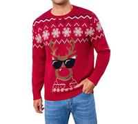 Gyabnw Mens Reindeer Knit Jumper Christmas Holiday Sweater for Gift Exchange and Winter Celebrations Red