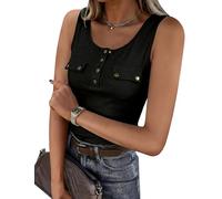Gyabnw Summer Tops for Women UK Square Neck Henley T Shirts Short Sleeve Ribbed Slim Fit Button Down Tee with Strap Detail for Everyday Wear Office Casual Black