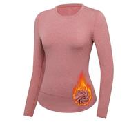 Gyabnw Thermal Tops Womens Sports Long Sleeve Base Layer Ladies Crew Neck Underwear for Running Yoga Training Pink