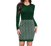 Gyabnw Womens Christmas Party Dresses UK Ladies Knitted Winter Jumper Dress Cocktail Sweater Bodycon Tunic Office Casual Dark Green