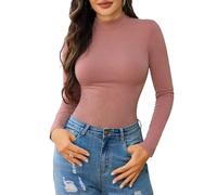 Gyabnw Womens Fleece Thermal Top High Neck Long Sleeve Base Layer for Autumn Winter Sports and Yoga Pink