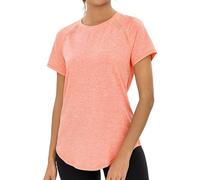 Gyabnw Women's Gym Shirts Short Sleeve Crew Neck Lightweight Moisture Wicking Quick Dry Tops with Front and Back Breathable Mesh Orange