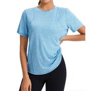 Gyabnw Women's Gym T-Shirt Mesh Panel Short Sleeve Tops Crew Neck Lightweight Quick Dry Sportswear Yoga Tops UK Blue