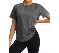 Gyabnw Women's Gym T-Shirt Mesh Panel Short Sleeve Tops Crew Neck Lightweight Quick Dry Sportswear Yoga Tops UK Dark Grey