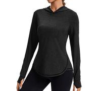 Gyabnw Women's Long Sleeve Sports Hoodie with Thumb Holes Reflective Back for Running Yoga Gym Sun Protection Activewear Black