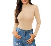 Gyabnw Womens Long Sleeve Thermal Shirt Turtleneck Activewear Base Layer for Hiking Running Cycling Apricot