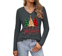 Gyabnw Womens Merry Christmas Tops Xmas Tree Tshirt Clothes Cute Gnomes Santa Printed Graphic Tee Holiday Vacation A-Grey