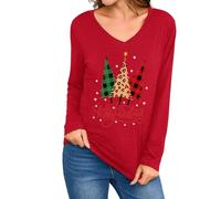 Gyabnw Womens Merry Christmas Tops Xmas Tree Tshirt Clothes Cute Gnomes Santa Printed Graphic Tee Holiday Vacation A-red