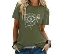 Gyabnw Womens T Shirt Graphic Sunflower Print Crew Neck Short Sleeve | Relaxed Fit, Lightweight Feel, Black Casual Top, Vintage Floral Design, Easy Everyday Summer Styling