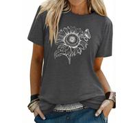 Gyabnw Womens T Shirt Graphic Sunflower Print Crew Neck Short Sleeve | Relaxed Fit, Lightweight Feel, Black Casual Top, Vintage Floral Design, Easy Everyday Summer Styling