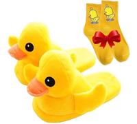Gyagalre Duck Slippers, Duck Slippers for Women/Men, Plush Duck Feet Slippers, Little Yellow Duck Foot Slippers, Yellow Duck, 9/9.5 UK
