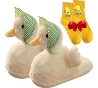 Gyagalre Duck Slippers, Duck Slippers for Women/Men, Plush Duck Feet Slippers, Little Yellow Duck Foot Slippers, White Duck, 8/8.5 UK