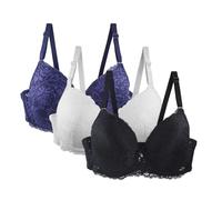 Gyaimxfu Pack of 3 Women's Bra with Underwire Push Up Bra Lace Bra Women Soft Comfortable Sexy Classic Bra with Adjustable Straps Women's Bra Set Women Bra for Sports and Everyday Use 2, dark blue