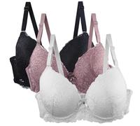 Gyaimxfu Pack of 3 Women's Bra with Underwire Push Up Bra Lace Bra Women Soft Comfortable Sexy Classic Bra with Adjustable Straps Women's Bra Set Women Bra for Sports and Everyday Use 2, Sky Blue,