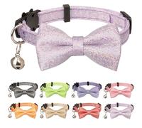 Gyapet Cat Collar with Bow Tie Sparkly Cats Kitten Bell Party Bling Wedding Party Cool Shining 7-11in Girl Boy Pet Solid Color Light Purple